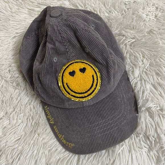 SIMPLY SOUTHERN • Women’s Gray Corduroy Smiley Face Baseball Cap Hat - Picture 3 of 6